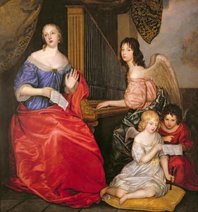Francoise Louise (1644-1710) hertuginne av La Valliere med barna sine som engler